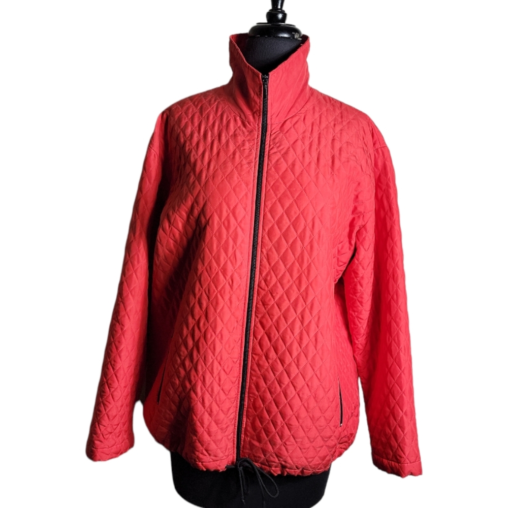 Chico’s silk quilted jacket red high neck zip front lightweight women's Size 1